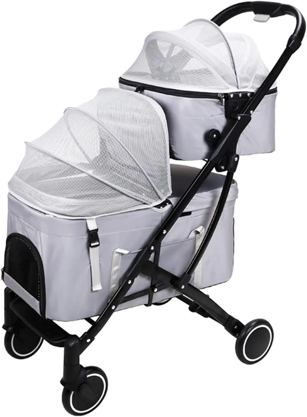 Dwuwarstwowe Wózki Dla Psów Premium Dla Dwóch Kotów Lub Psów - Wózek Twin Pet Z Odpinanym Transporterem Podróżnym, Idealny Dla Wielu Zwierząt Domowych, Purple