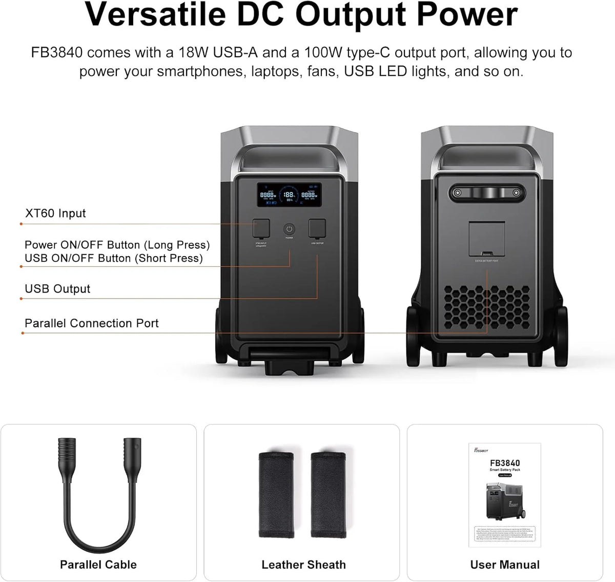 FOSSiBOT F3600 Pro Generator z panelem solarnym 420 W, przenośne zasilanie LiFePO4 3840 Wh, 3 x 230 V AC 3600 W (szczyt 7200 W), generator burzowy, oświetlenie LED do biwakowania, kampera, awarii