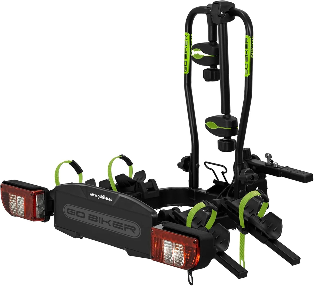 Easy-Move bagażnik rowerowy na 2 rowery elektryczne, składany i przechylany, ochrona przed kradzieżą do rowerów i bagażników rowerowych, 7- i 13-biegunowe światła, maks. obciążenie 60 kg