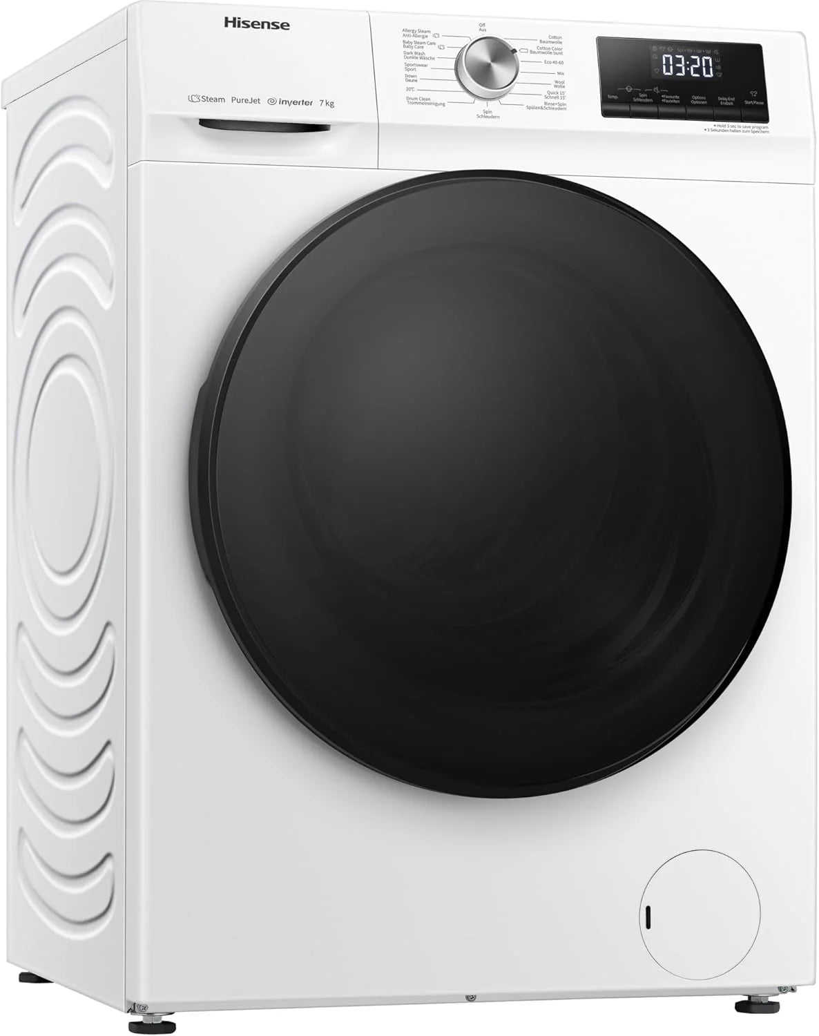 Hisense WF3S8043BW3 pralka z funkcją pary, 8 kg, 1400 obr./min, WiFi, ConnectLife, Power JetWash, program antyalergiczny, Aqua Stop, Auto Wash, Quick Wash, klasa efektywności energetycznej A-30%
