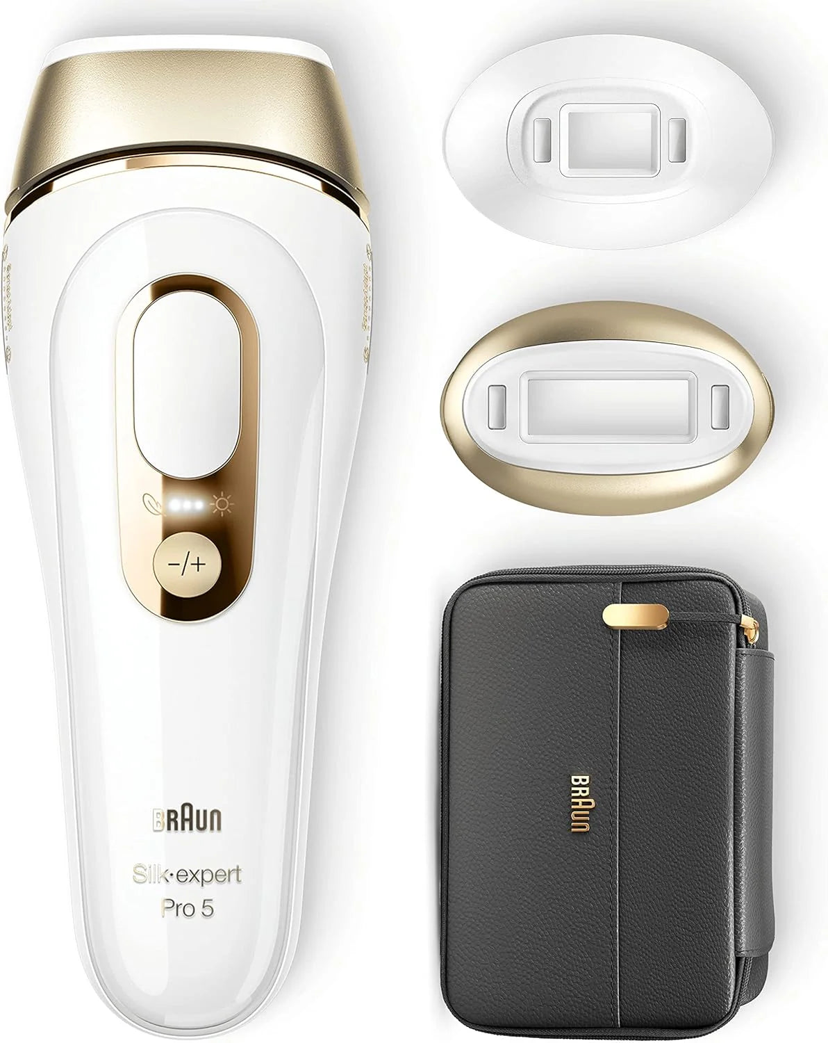 Braun IPL Silk Expert Pro 5 urządzenie do usuwania włosów dla kobiet/mężczyzn, trwale widoczne usuwanie włosów, z kieszenią, alternatywa do laserowego usuwania włosów, prezent dla kobiet, PL5140, białe/złote