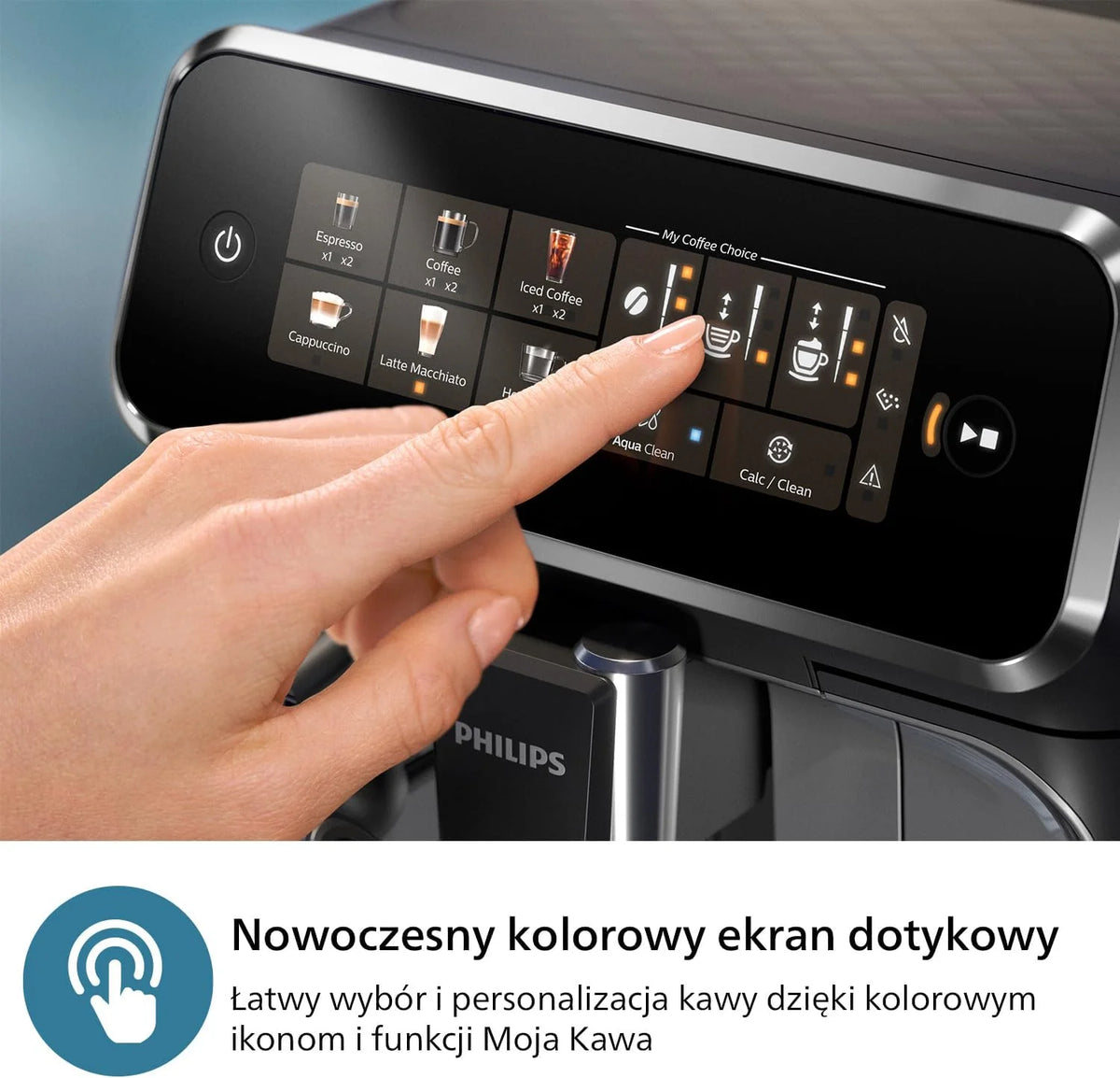 Philips z serii 2300 w pełni zautomatyzowany ekspres do kawy - 4 napoje, nowoczesny, kolorowy ekran dotykowy, LatteGo, SilentBrew, młynek w 100% ceramiczny, filtr AquaClean. Czarny, matowy (EP2330/10)