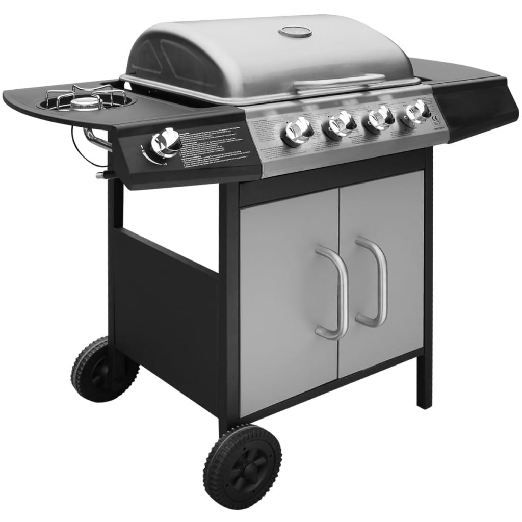 Grill gazowy VidaXL z 4+1 strefami gotowania, czarno-srebrny