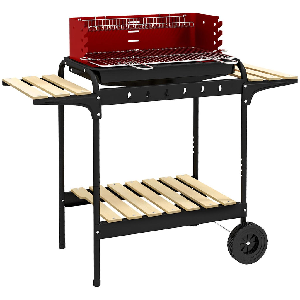 Grill węglowy Outsunny, metalowy, sosnowy, 103x47x95 cm, czerwony i czarny