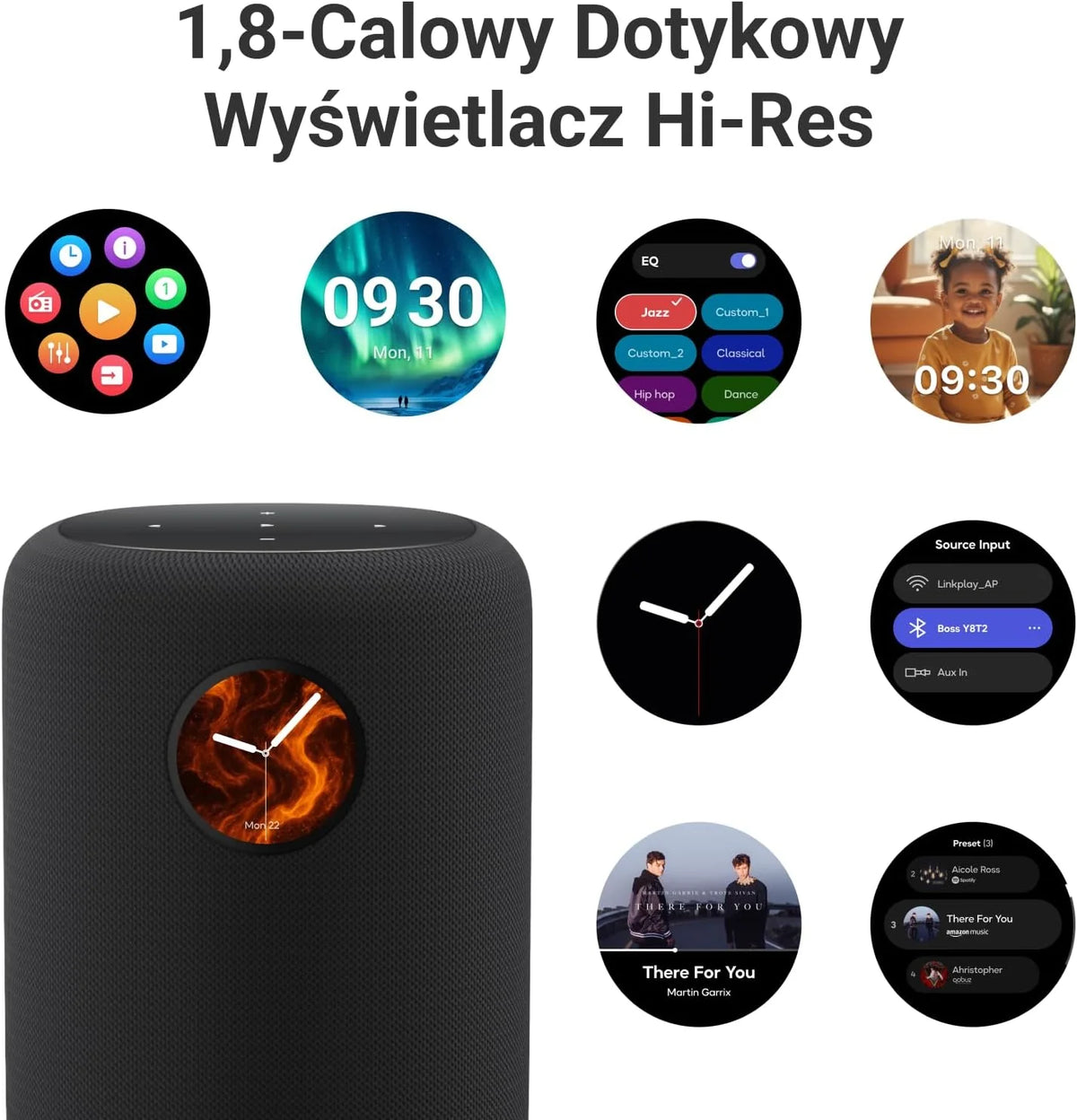 WiiM Sound inteligentny głośnik z ekranem 1,8″, Hi-Res 24-bit/192 kHz, AI RoomFit™, 100 W, Wi-Fi 6E/Bluetooth 5.3, multiroom i stereo, pilot w zestawie, Czarny