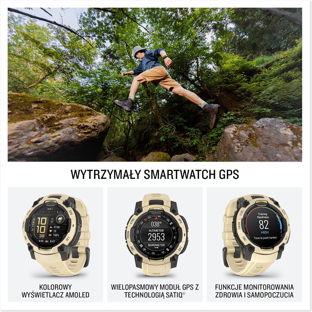 Garmin Instinct 3 SOLAR Wytrzymały Smartwatch GPS, 45 mm, Wbudowane Aplikacje Sportowe i Zdrowotne, Latarka LED, 10ATM, Sunburst