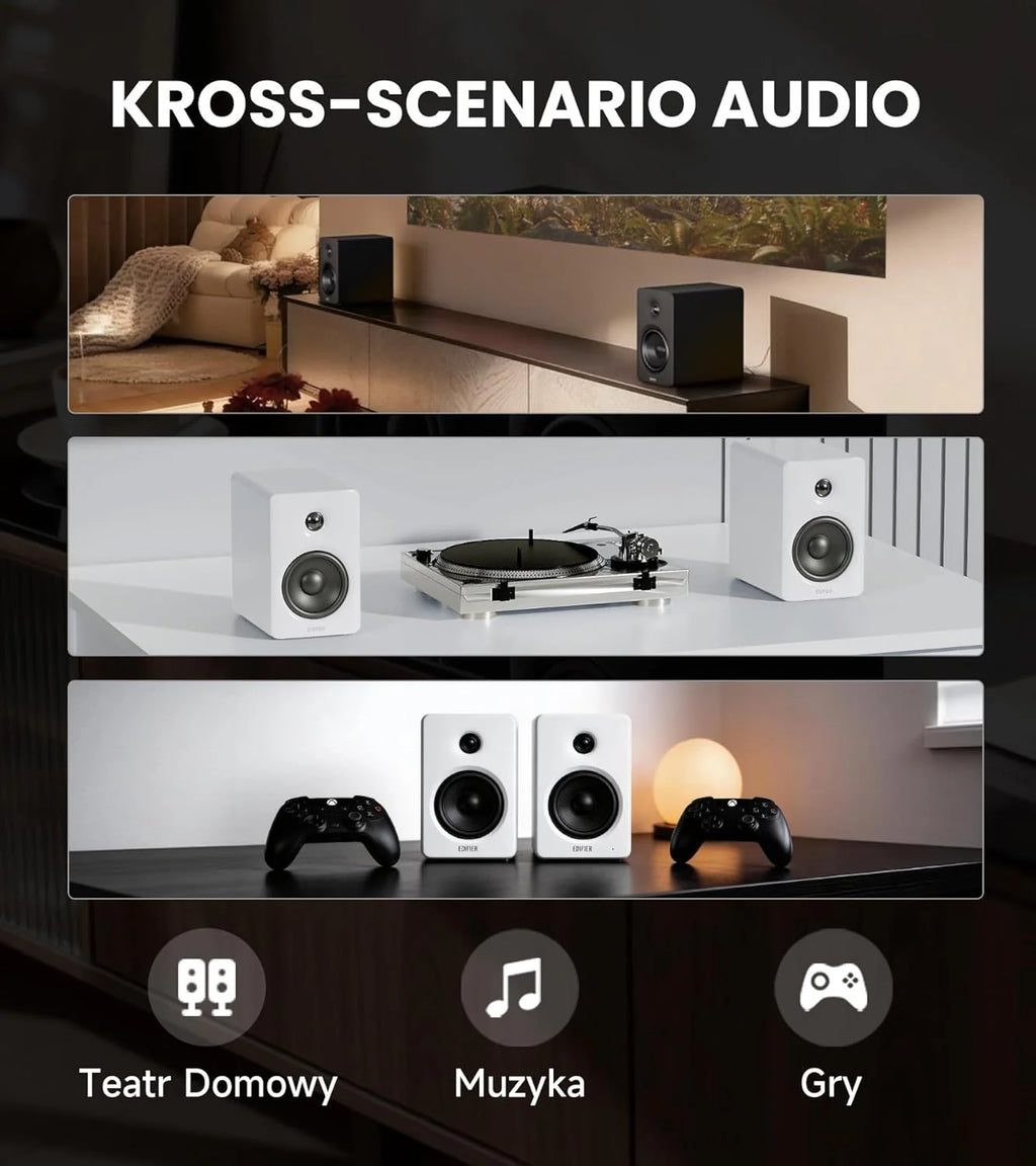 Edifier M90 Głośniki półkowe, 100W RMS Lauta Stacjonarne, Hi-Res Audio, LDAC, Bluetooth 6.0 Lauta Kompaktowe, HDMI eARC/USB-C/AUX Wejście, SUB OUT Lauta Zasilane, Stereokontrolka do TV/PC - biały