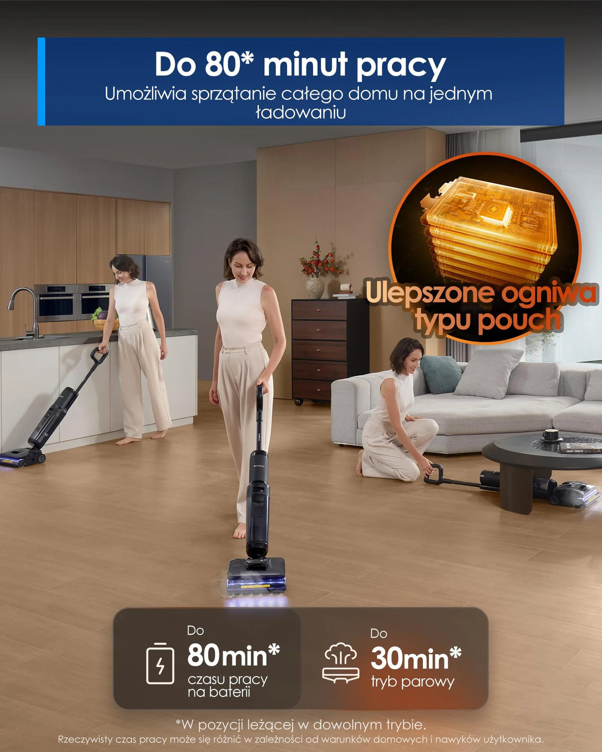 Tineco FLOOR ONE S7 Stretch Steam Draadloze Nat-Droog Stoomzuiger Alles-in-één, 160℃ HyperSteam, 180° Plat Liggend, Anti-Knoop Ontwerp, FlashDry Zelfreiniging, Tot 80 min gebruiksduur