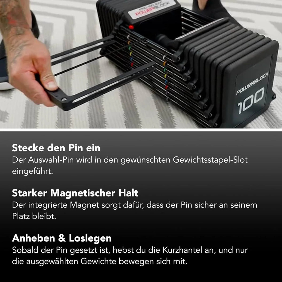 POWERBLOCK Pro 100 EXP Stage 1 - Regulowany zestaw hantli - 1-18 kg na hantel - Wytrzymała stalowa konstrukcja, możliwość rozbudowy - Do intensywnego użytkowania