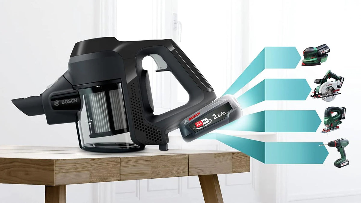 Bosch Akumulatorowy odkurzacz Unlimited seria 6 BKS6111P, bezprzewodowy odkurzacz ręczny, bezworkowy, lekki, higieniczny filtr, wysoka moc ssania, długi czas pracy, ssawka szczelinowa, wszystkie