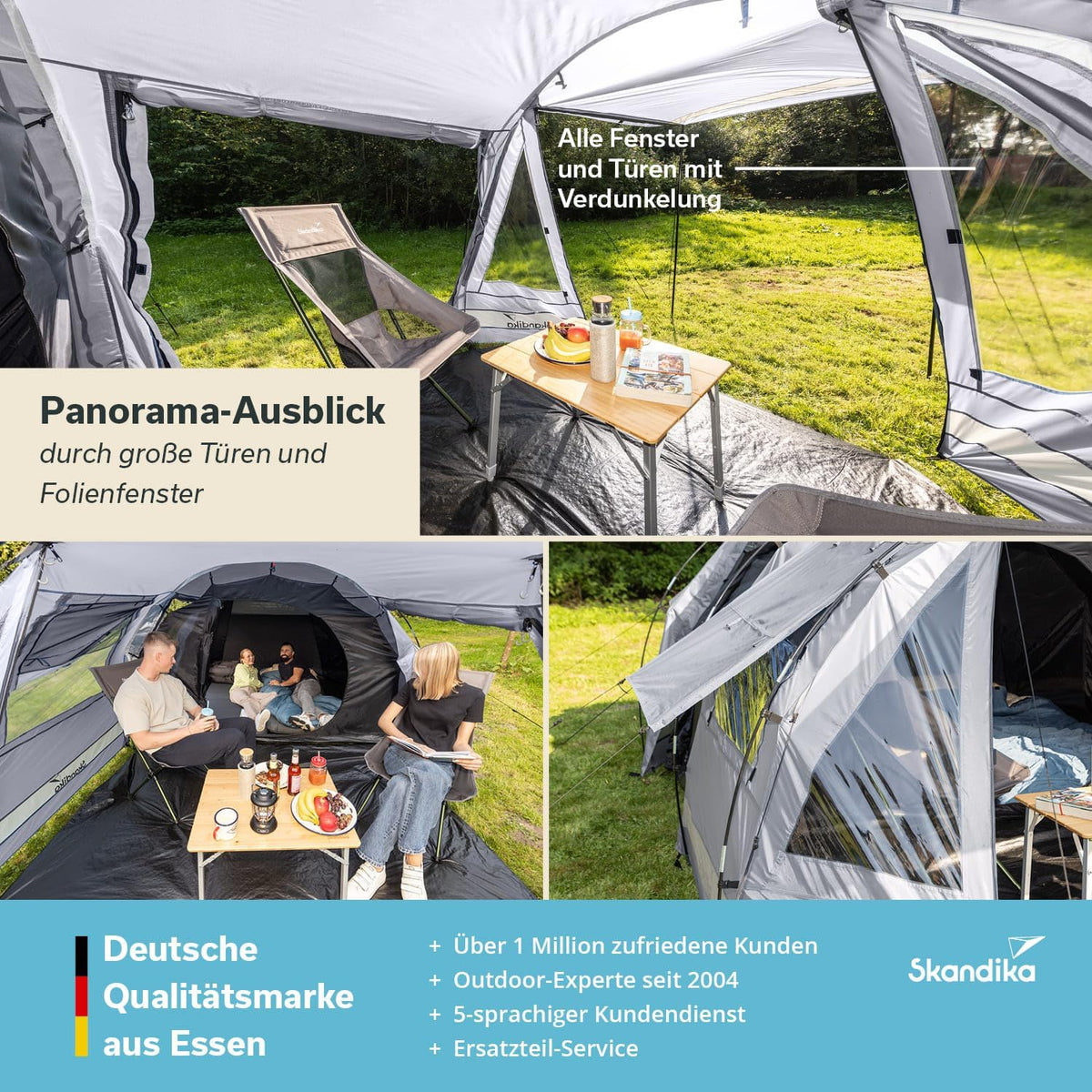 Skandika Kambo namiot tunelowy dla 4-8 osób, ciemna kabina sypialna, dla 4-8 osób, wodoszczelny, 3000 słupa wody, 3 wejścia, dach przeciwsłoneczny, przedsionek namiotowy, namiot rodzinny, namiot o