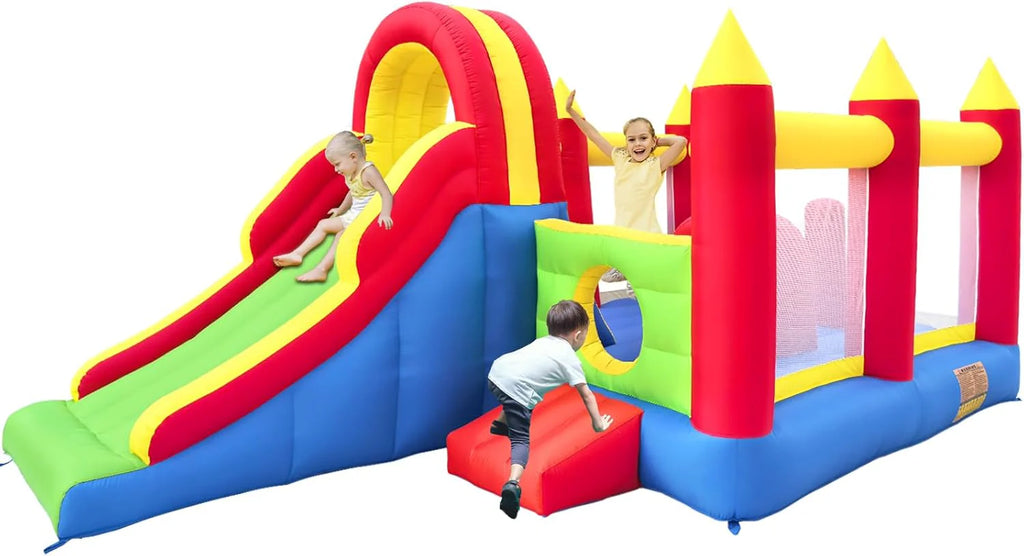 Ballsea Zamek dmuchany XXL – ogromny nadmuchiwany zamek z dużą zjeżdżalnią i trampoliną, 592 x 290 x 216 cm – idealny na urodziny dziecka i do ogrodu (bez dmuchawy)