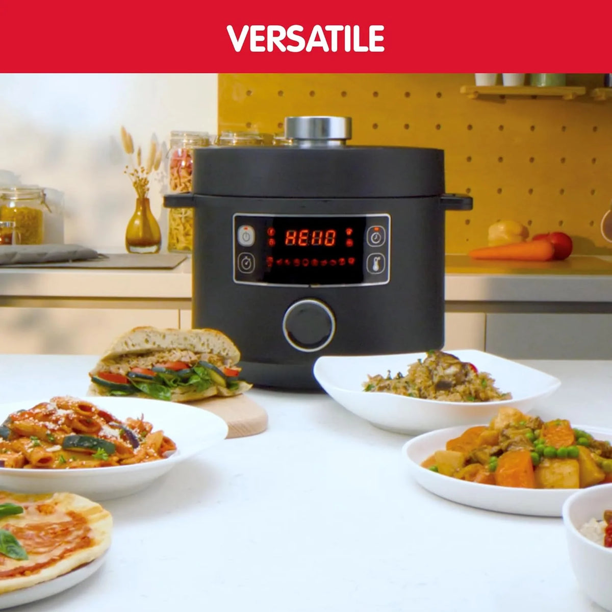 Moulinex Turbo Cuisine & Fry CE7788-2 w 1: elektryczny szybkowar i frytkownica powietrzna do 1450 W, nieprzywierająca miska sferyczna, 15 programów automatycznych, timer, akcesoria, czarny