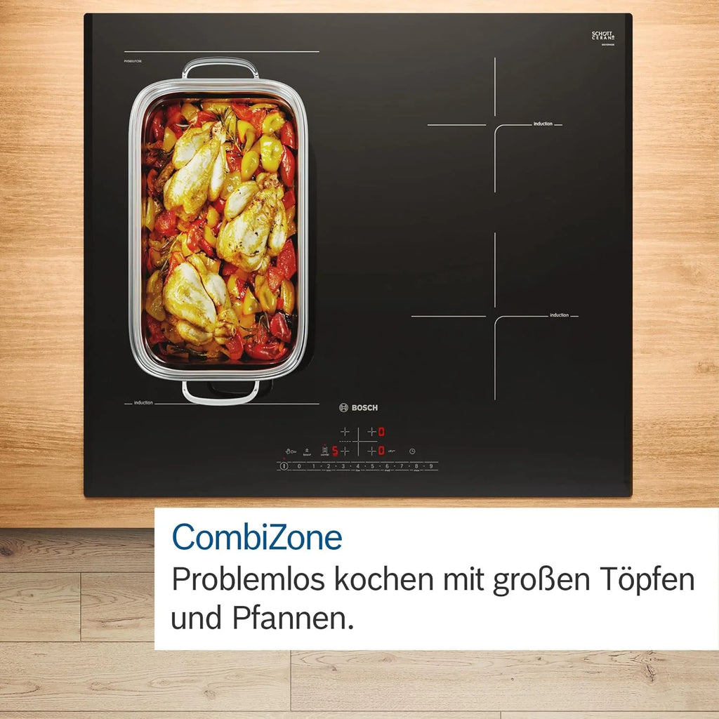 Bosch PVS645HB1E seria 6 inteligentna płyta indukcyjna (samowystarczalna), szerokość 60 cm, połączenie dwóch ogrodów zoologicznych, rama obwodowa, sterowanie okapem na podstawie płyty grzewczej