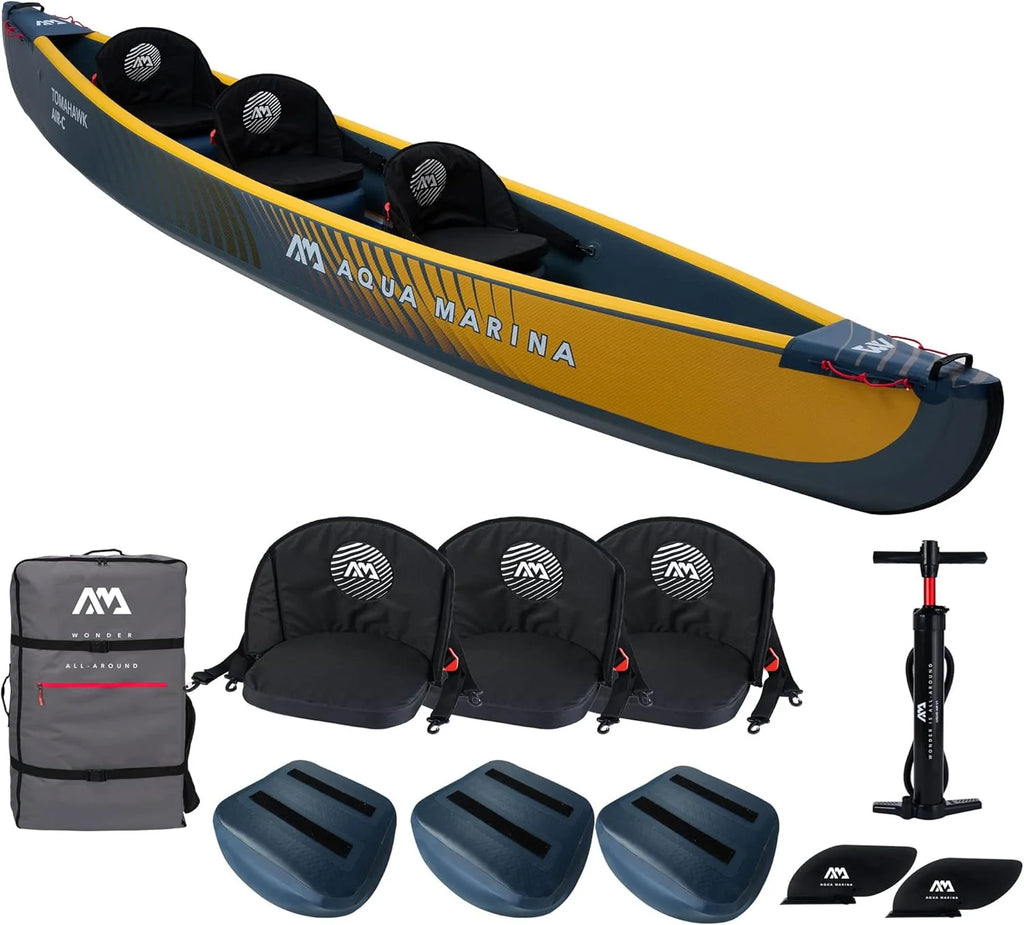 Aqua Marina Tomahawk AIR-C wysokociśnieniowy nadmuchiwany kajak premium dla 2-3 osób, długość 478 cm, morski/żółty