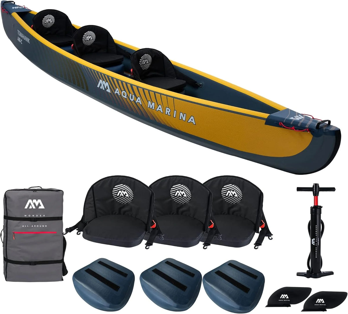 Aqua Marina Tomahawk AIR-C wysokociśnieniowy nadmuchiwany kajak premium dla 2-3 osób, długość 478 cm, morski/żółty