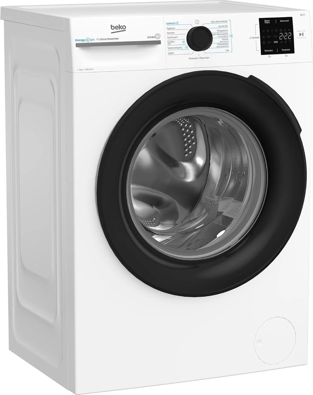 Beko BM3WFU3741X pralka wolnostojąca, 7 kg, EnergySpin, wybór wirowania 1400 obr./min, funkcja pary, higiena + nadaje się dla alergików, oszczędność wody i czasu, kolor biały