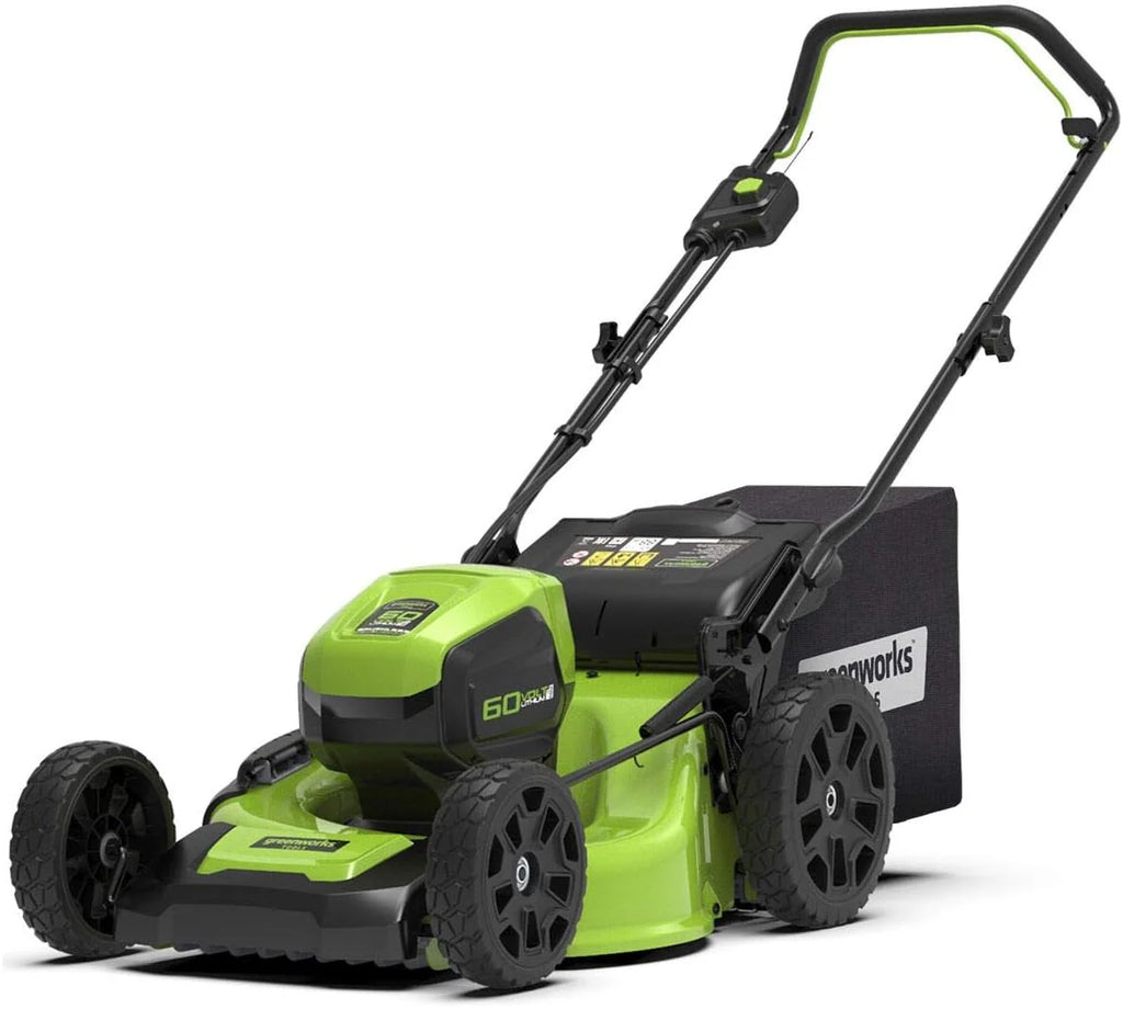 Kosiarka akumulatorowa Greenworks GD60LM46SP (Li-Ion 60V 46cm szerokość cięcia 3w1 Kosiarka Mulching Boczny wyrzut 55L taca na pickup wysokość cięcia 25 do 80 mm bez baterii i ładowarki)