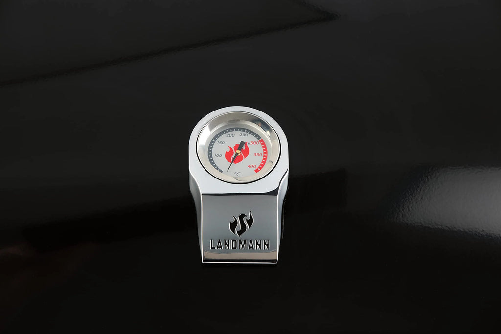LANDMANN Elektryczny grill na kółkach EG-II-591, wydajny grill stojący z 2 termometrami do mięsa i termometrem w pokrywie, grillowanie bez gazu i węgla, powierzchnia grillowania ok. 59 x 40,5 cm, 3200