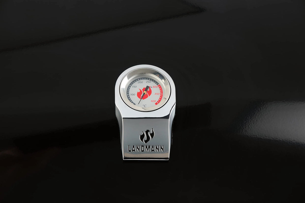 LANDMANN Elektryczny grill na kółkach EG-II-591, wydajny grill stojący z 2 termometrami do mięsa i termometrem w pokrywie, grillowanie bez gazu i węgla, powierzchnia grillowania ok. 59 x 40,5 cm, 3200
