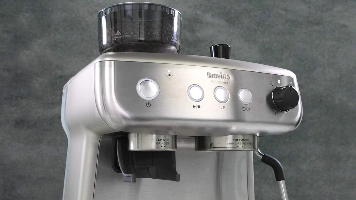 Breville Barista Max Ekspres do kawy Kolbowy VCF126X, Zbiornik na wodę 2.8L, Zintegrowany młynek do kawy i spieniacz do mleka, 15 Bar, Stal Szczotkowana