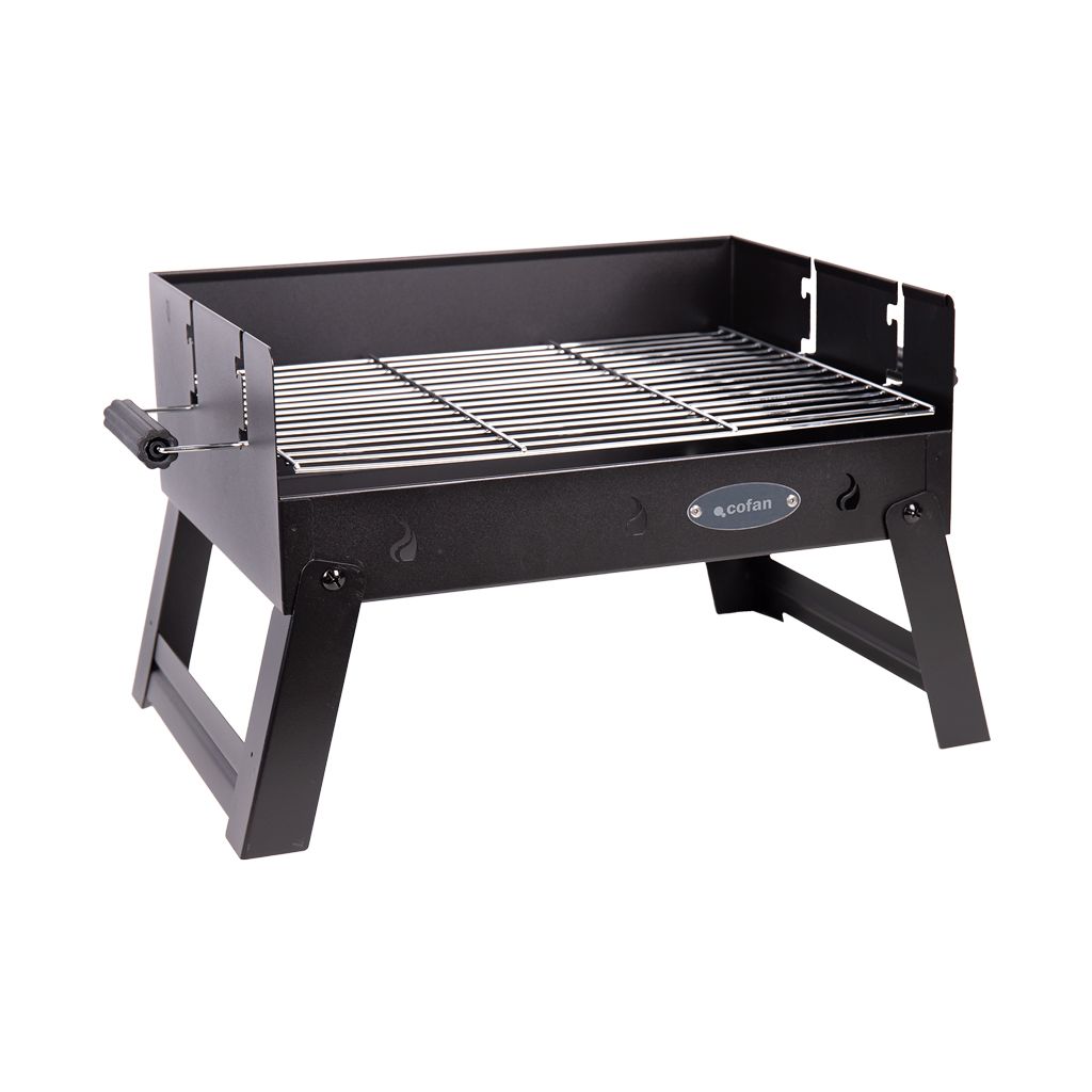 Przenośny grill węglowy Cofan | Grill ze stali chromowanej | Składany grill | Z uchwytami bocznymi | Idealny na kemping, do ogrodu i na patio | Wymiary: 45,5 x 34,5 x 31,5 cm