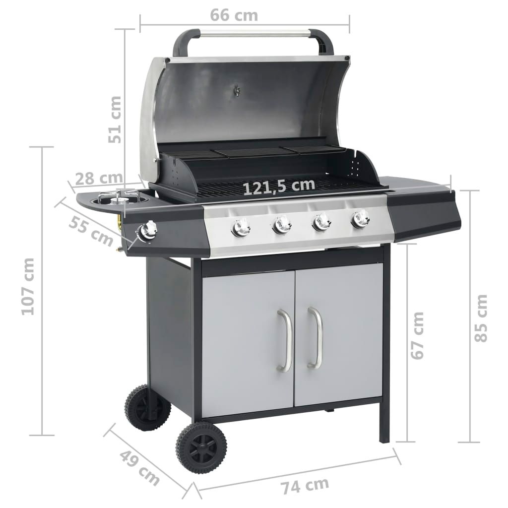 Grill gazowy Vidaxl z 4+1 palnikami, czarno-srebrny