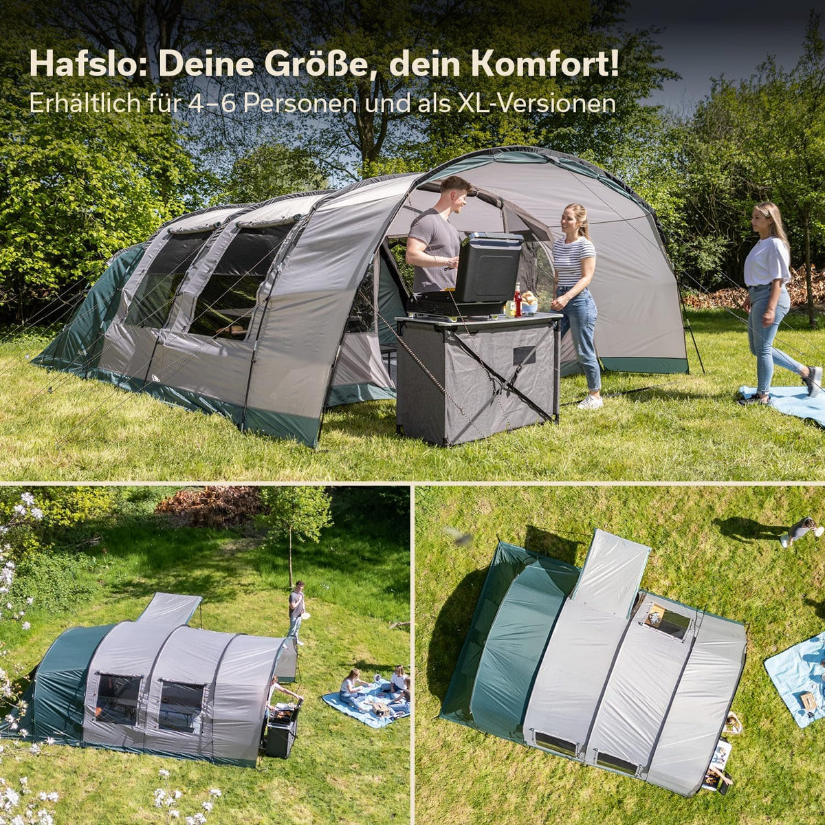 Skandika Namiot tunelowy Hafslo 6 XL Sleeper Protect | namiot kempingowy dla 6 osób, technologia Sleeper, wszyta podłoga namiotu, daszek, słup wody 5000 mm | duży namiot rodzinny, namiot, outdoor