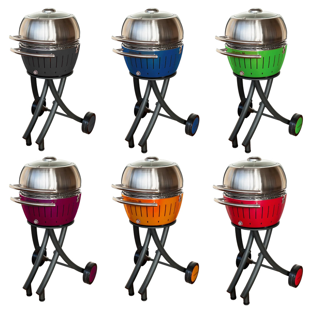 LotusGrill Zestaw grilla ogrodowego XL, kolor limonkowy – grill na kółkach z pokrywą XL ze stali nierdzewnej (ciemnoniebieski)