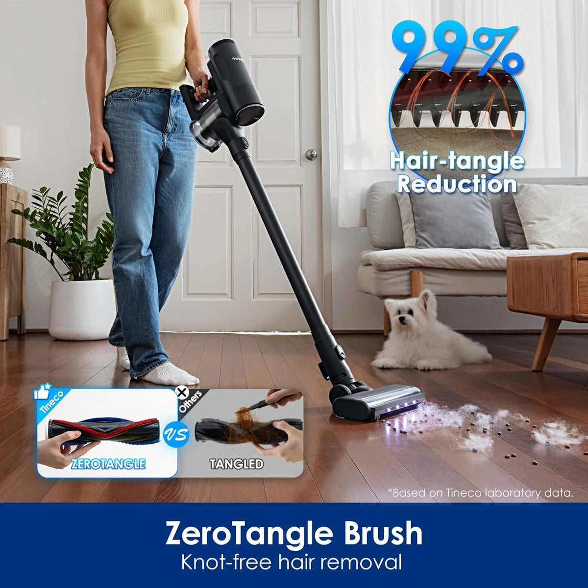 Tineco Floor ONE S7 Stretch Ultra Bezprzewodowy Odkurzacze na sucho i mokro, zapobiegająca splątaniu 180°, czas pracy 50 minut, samooczyszczanie Flashdry 85℃, dwustronne czyszczenie krawędzi