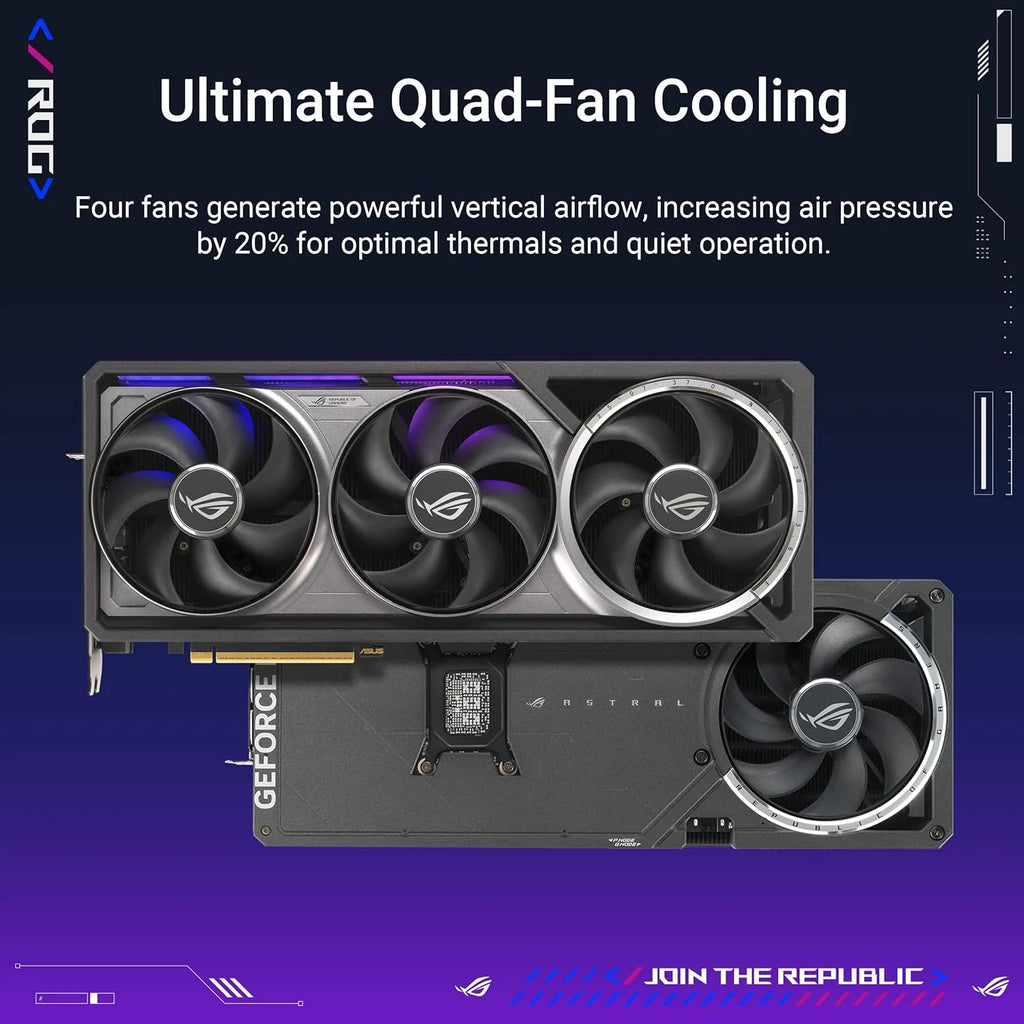 ASUS ROG Astral GeForce RTX 5080 16 GB GDDR7 OC Edition karta graficzna dla graczy (Nvidia GeForce RTX5080, cztery wentylatory, PCIe 5.0, 2X HDMI 2.1b, 3X DisplayPort 2.1a,