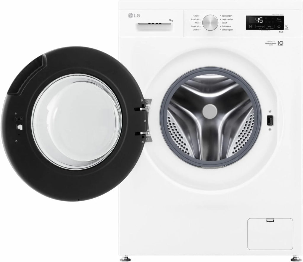 LG F4NX1009NWB pralka 9 kg z ładowaniem przednim serii X1, klasa A, 1400 obrotów, Wi-Fi, 6 Motion Direct Drive, Allergy Care do prania parowego, wolnostojąca, Essence White