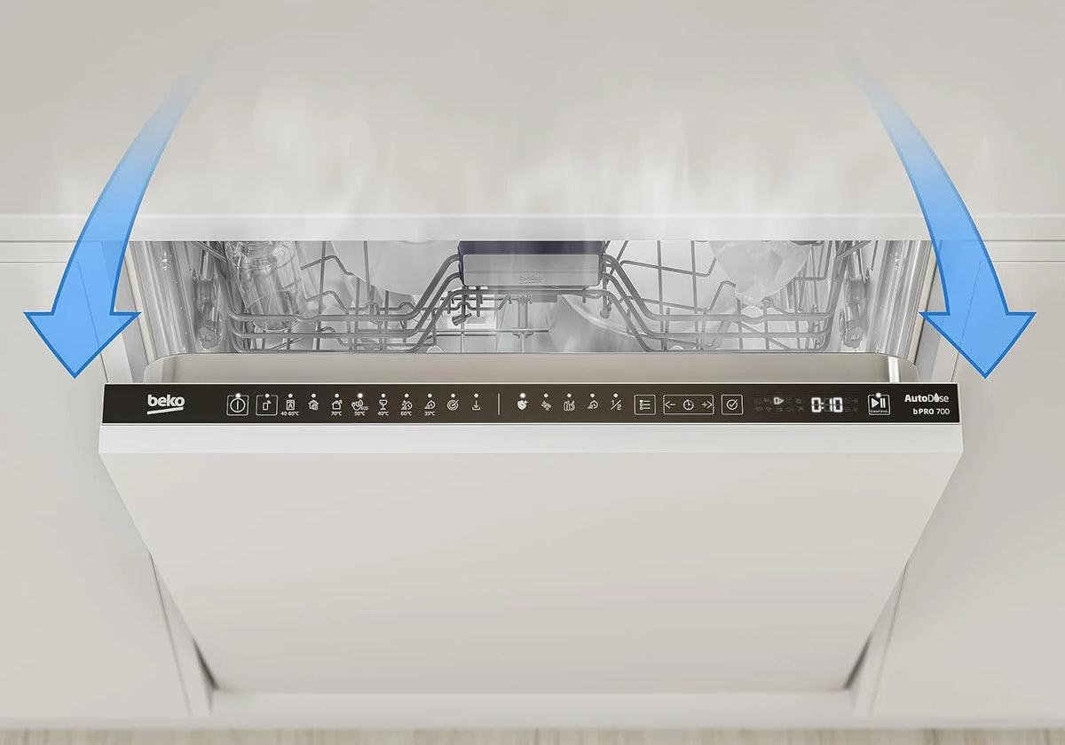 Beko BDIN16430 b300 zmywarka do zabudowy 60 cm w pełni zintegrowana, na 14 nakryć wymiarowych, 3 poziomy zmywania, 5 temperatur, 6 programów, połowa obciążenia, automatyczne otwieranie drzwi,