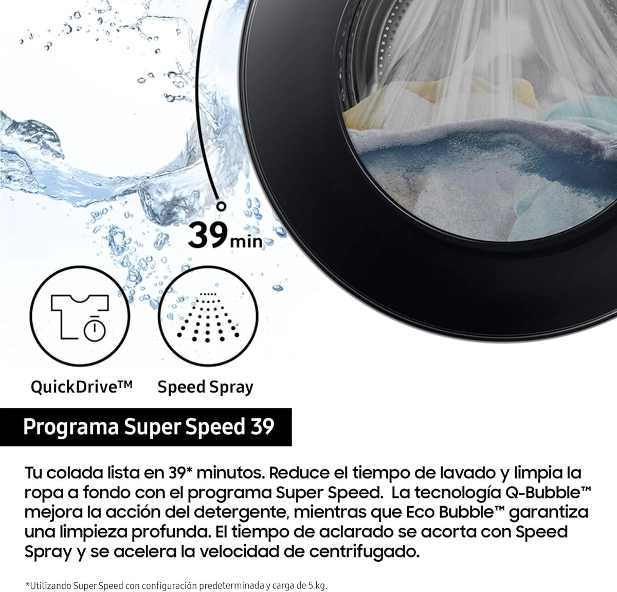 Samsung WW90DB7U94GEU3 - Pralka AI EcoBubble, 9 kg, A-20% z Super Speed 39, Samodawka, Para, Kolor Biały