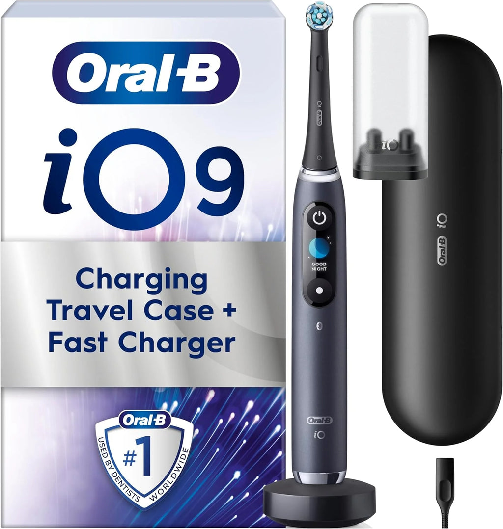 Oral-B iO – 9 – elektryczna szczoteczka do zębów marki Braun, 1 wysokiej jakości czarny uchwyt z rewolucyjną technologią magnetyczną, kolorowy wyświetlacz, 1 głowica szczoteczki do zębów, 1 etui