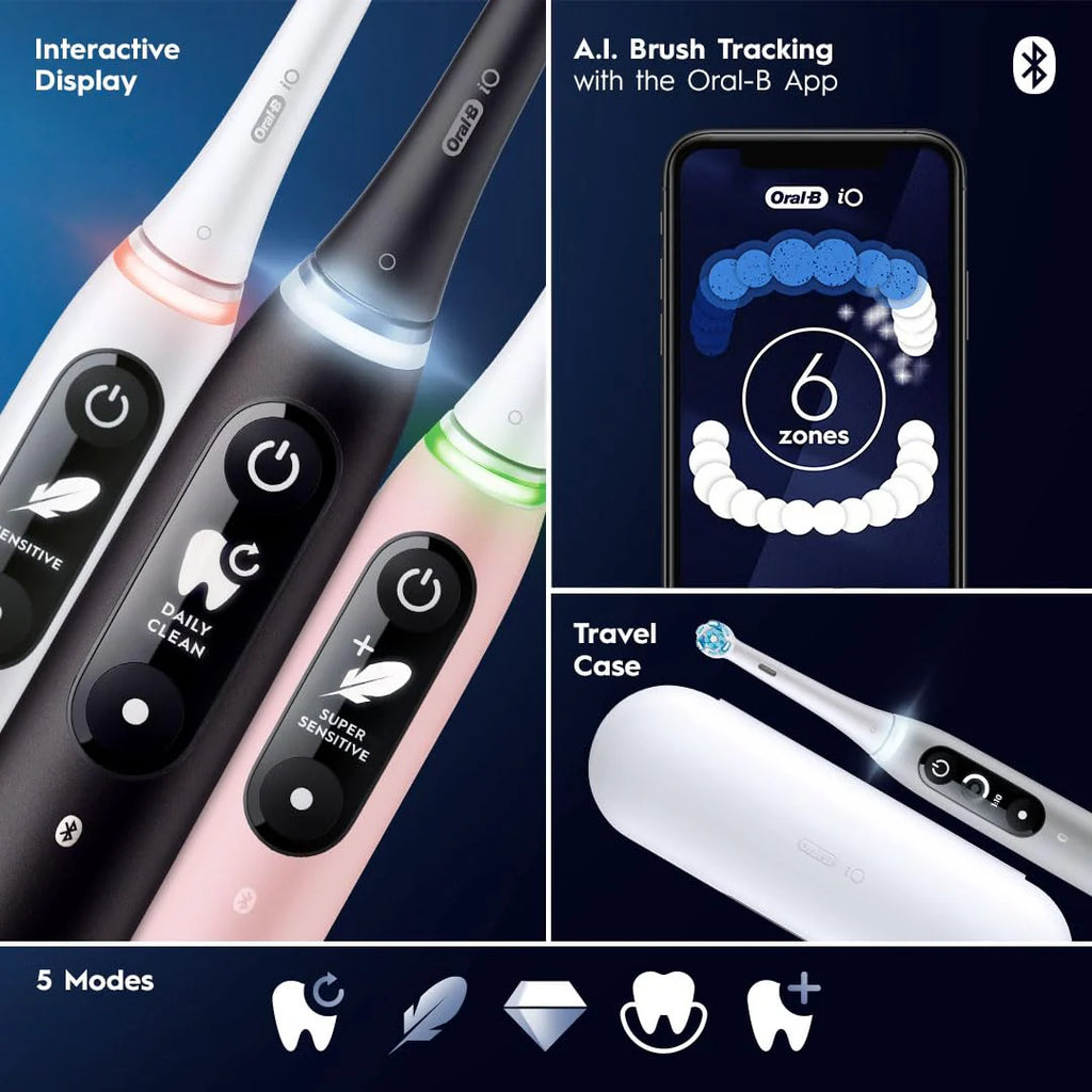 Oral-B iO Series 6 Elektryczna szczoteczka do zębów z widocznym czujnikiem ciśnienia, ochrona dziąseł, 2-minutowy timer, 5 ustawień czyszczenia, 1 główka szczoteczki do zębów: