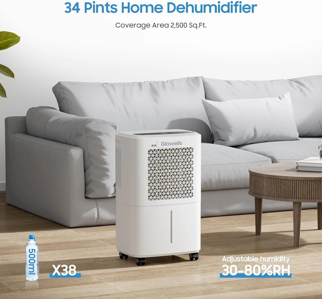 Osuszacze powietrza 2500 m2 do piwnicy domowej z wężem spustowym, 34 pinty, duży osuszacz powietrza, przenośny z inteligentną kontrolą wilgotności, 3 tryby pracy do kampera, łazienki, sypialni