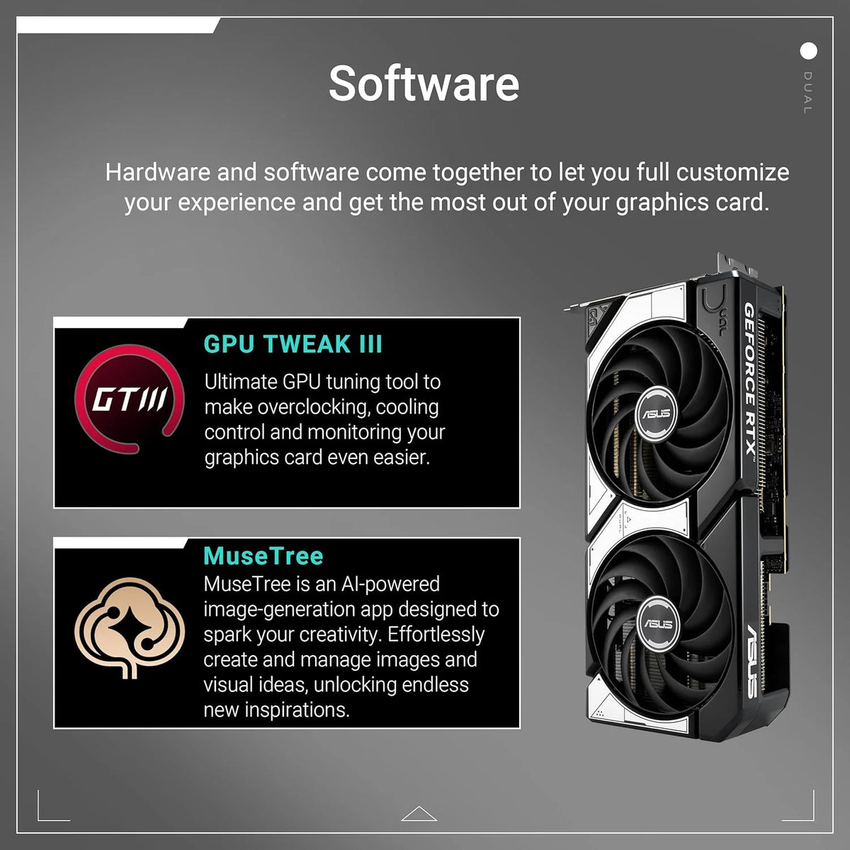 ASUS Dual NVIDIA GeForce RTX 5070 OC Edition, karta graficzna 12 GB GDDR7, 192 bity, PCIe 5.0, 2 wentylatory Axial-Tech, 1 HDMI 2.1, 3 DisplayPort 2.1, GPU Tweak III, biały, DUAL-RTX5070-O12G
