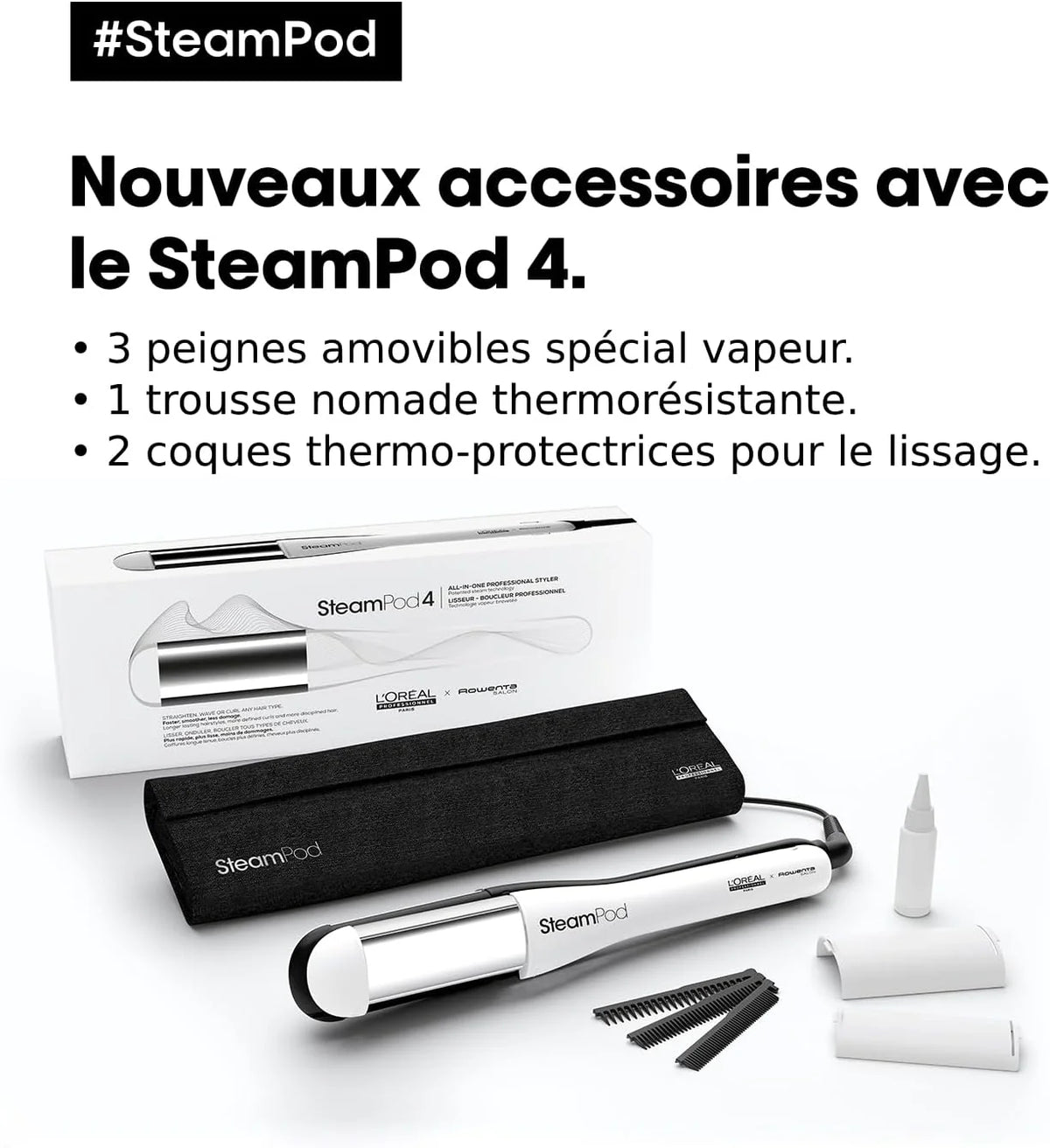 Steampod 4, Profesjonalna prostownica do włosów, opatentowana technologia parowa, wszystkie rodzaje włosów, zestaw 3 grzebieni w zestawie, L'Oréal Professional