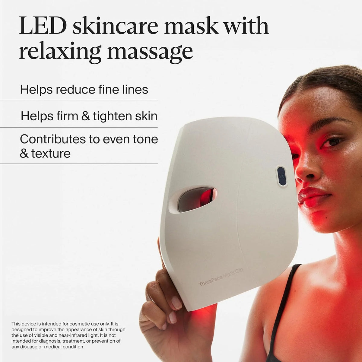 Therabody Mask Glo, LED Face Mask z czerwonym, niebieskim i Infared Light, wibracyjnym masażem, sznurkowym designem, regulowanymi paskami i ładowaniem USB-C