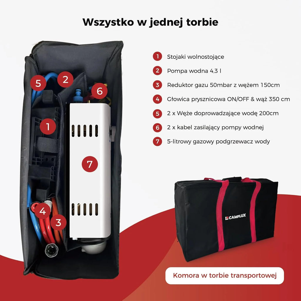 Camplux AY132Max Gazowy Przepływowy Podgrzewacz Wody z Pompą Wody i Stojakiem, 5-litrowy, 30/ 37mbar, LPG