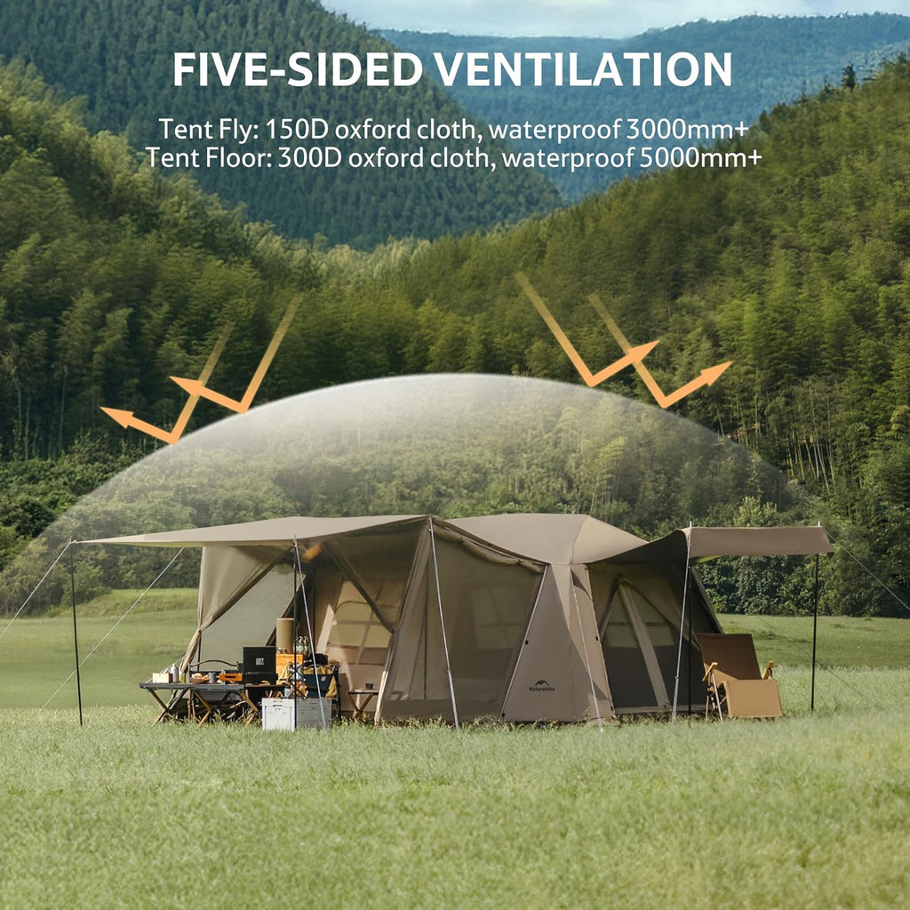 Naturehike Village namiot rodzinny, 13,0 ㎡, namiot typu pop-up, namiot domowy, kemping, namiot kempingowy dla 4-6 osób, duży namiot tunelowy o wodoodporności 2000 mm słupa wody