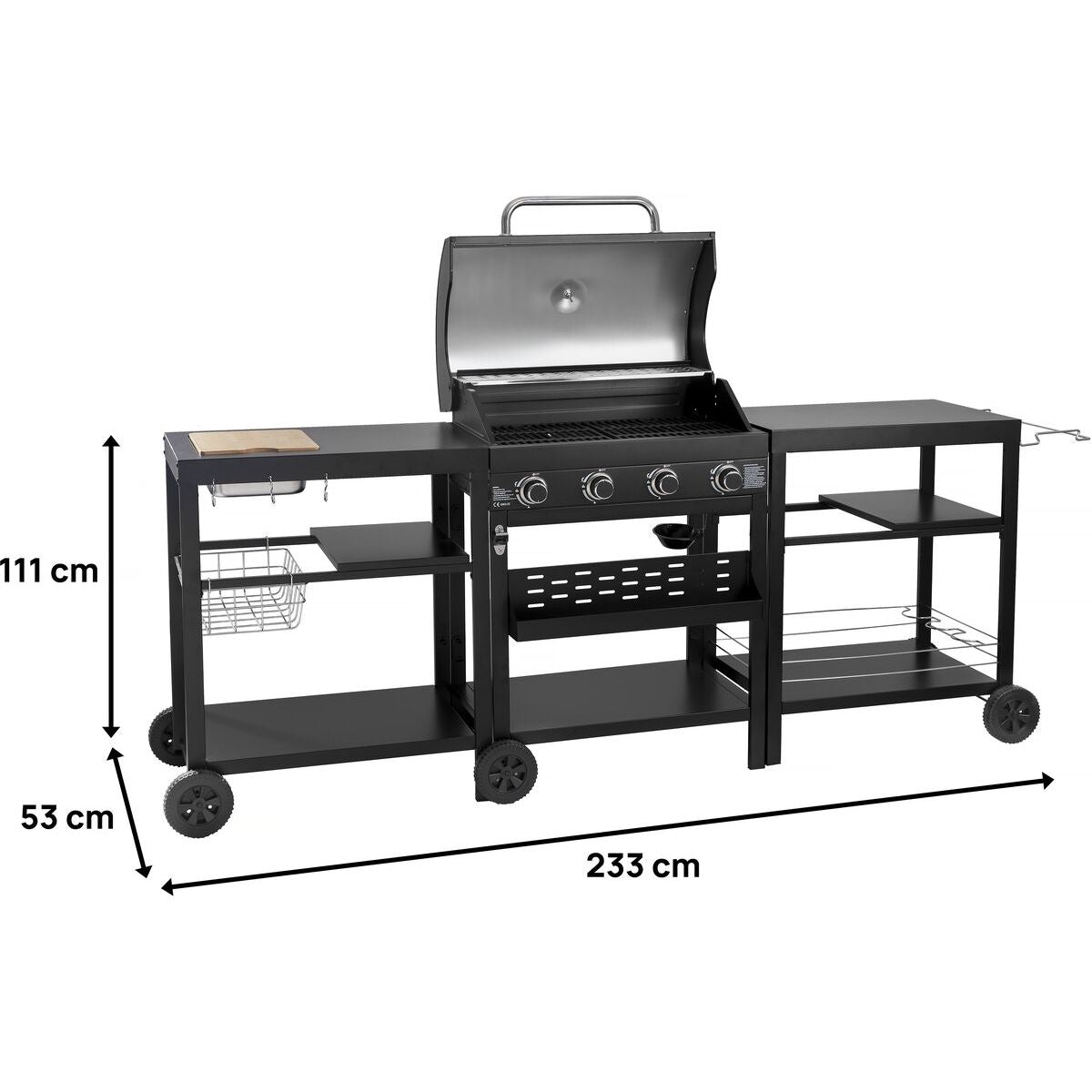 Grill gazowy do gotowania na świeżym powietrzu – 12 kW – 4 palniki – czarny