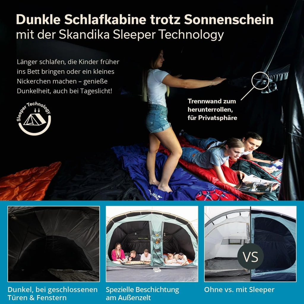 Skandika Namiot tunelowy Hafslo 6 XL Sleeper Protect | namiot kempingowy dla 6 osób, technologia Sleeper, wszyta podłoga namiotu, daszek, słup wody 5000 mm | duży namiot rodzinny, namiot, outdoor