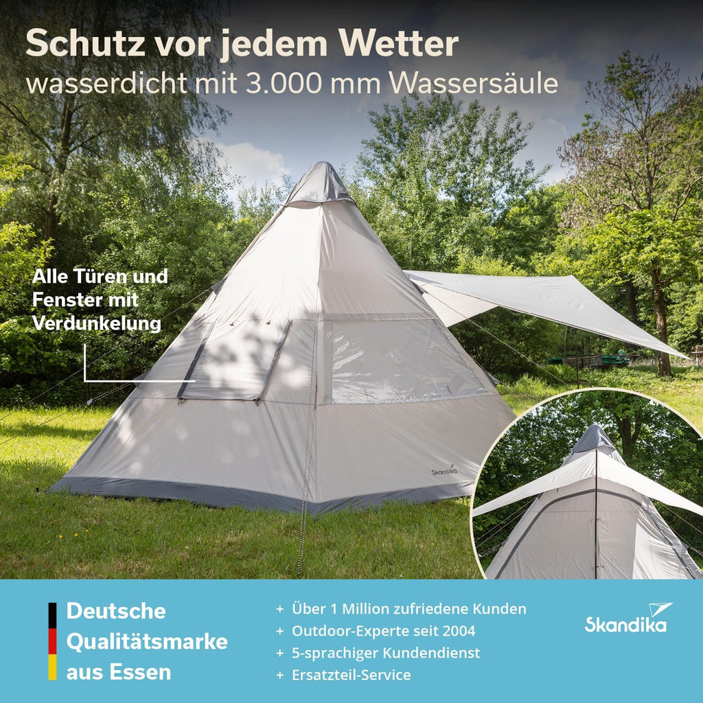 Skandika Tipi Hetta 460 Air Protect nadmuchiwany namiot rodzinny dla 6 osób, wysokość 2,95 m, słup wody 3000 mm, wszyta podłoga, UV 50+, namiot kempingowy, namiot festiwalowy, namiot indiański
