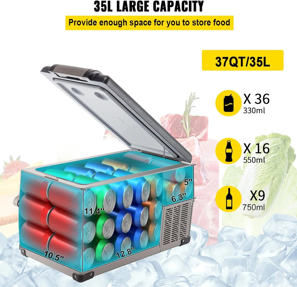 VEVOR Przenośna lodówka elektryczna 80 W, 12/24 V, wydajne chłodzenie -20℃ - 20℃ z niskim poziomem hałasu 45 dB, do samochodów i kamperów (55 l)