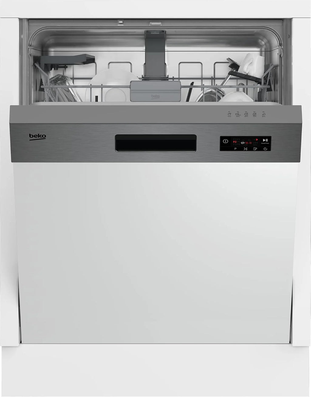 Beko BDIN16430 b300 zmywarka do zabudowy 60 cm w pełni zintegrowana, na 14 nakryć wymiarowych, 3 poziomy zmywania, 5 temperatur, 6 programów, połowa obciążenia, automatyczne otwieranie drzwi,
