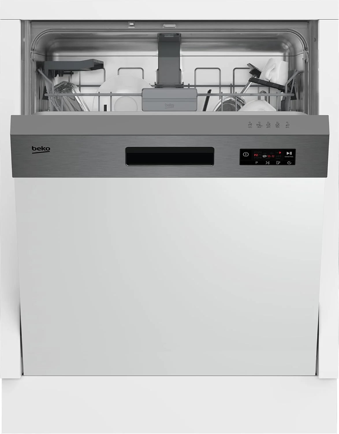 Beko BDIN16430 b300 zmywarka do zabudowy 60 cm w pełni zintegrowana, na 14 nakryć wymiarowych, 3 poziomy zmywania, 5 temperatur, 6 programów, połowa obciążenia, automatyczne otwieranie drzwi,