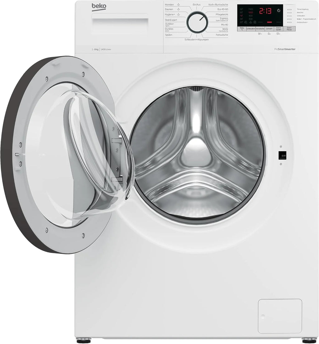 Beko WLM81434NPSA pralka wolnostojąca, w pełni automatyczna, 8 kg, SteamCure, funkcja uzupełniania AddXtra, wybór wirowania 1400 obr./min, higiena + nadaje się dla alergików, biała