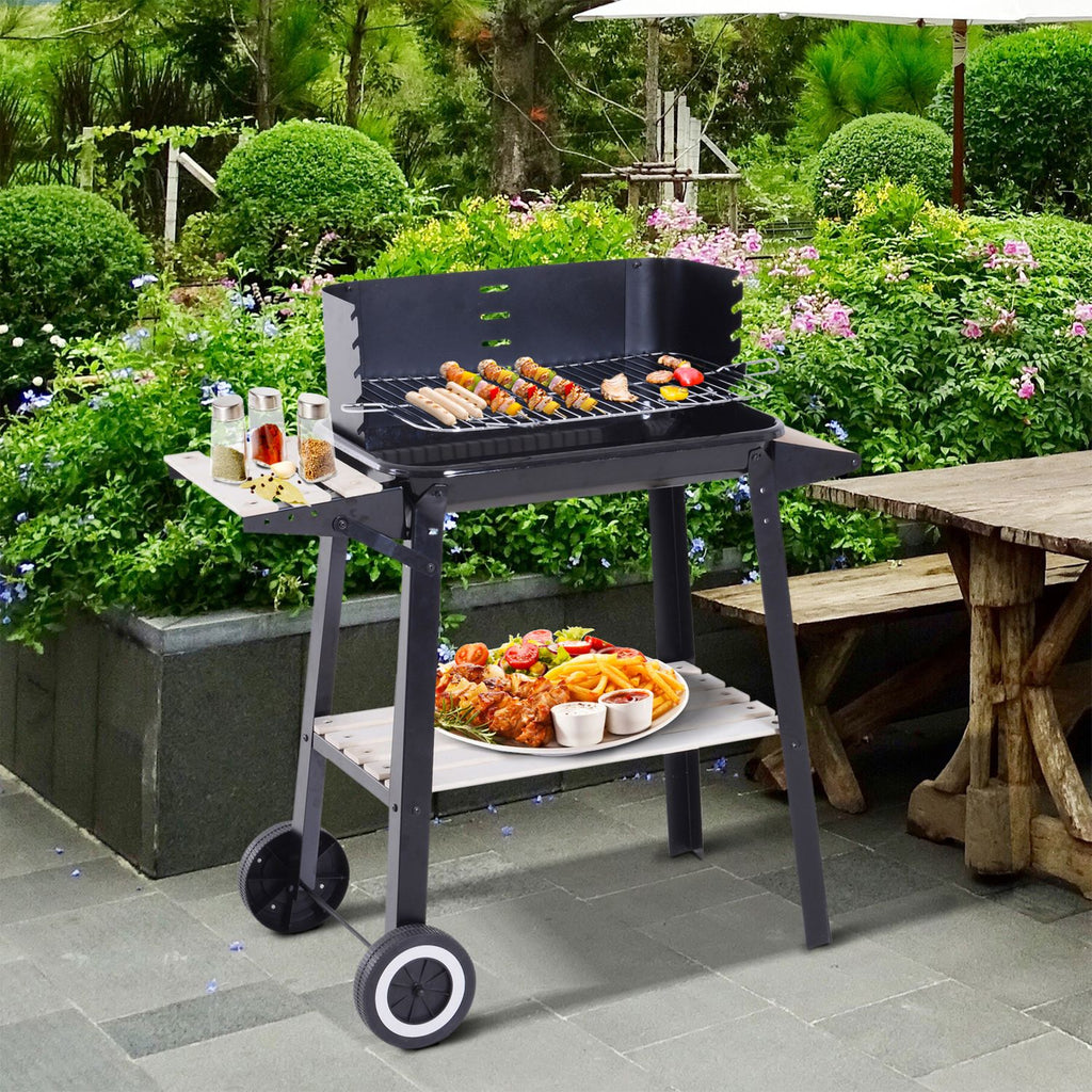 Grill węglowy Outsunny z kółkami i półką 83x37x87 cm, czarny